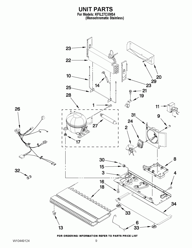 UNIT PARTS Diagram and Parts List for KFIL27CXMS4  KitchenAid Refrigerator