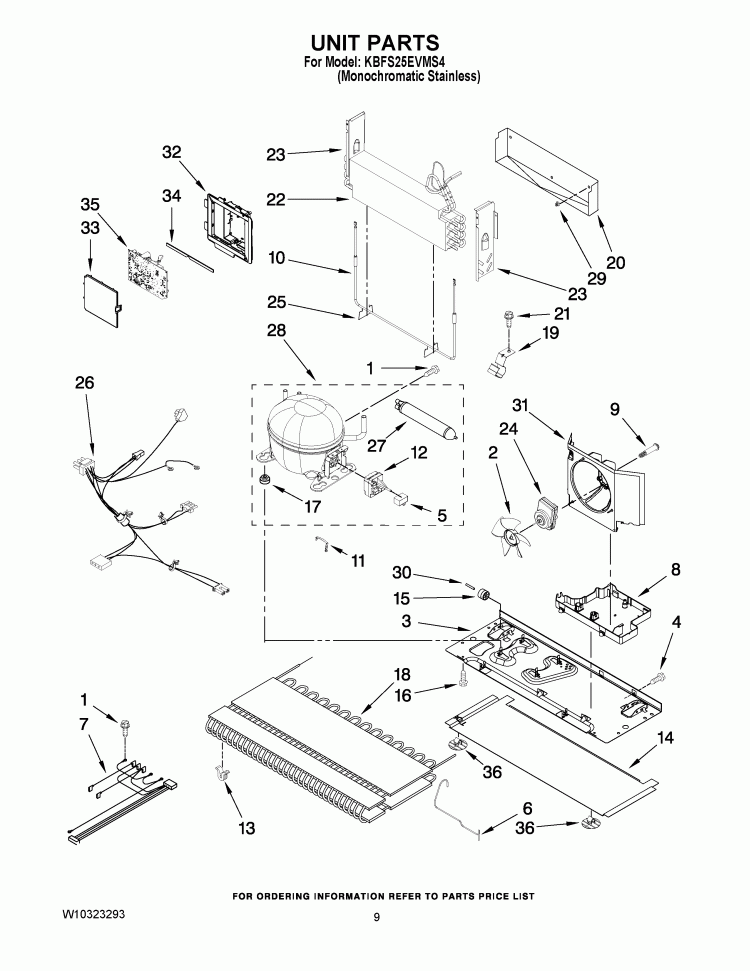 UNIT PARTS Diagram and Parts List for KBFS25EVMS4  KitchenAid Refrigerator