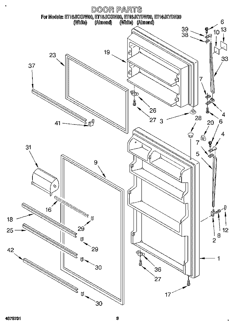 DOOR Diagram and Parts List for ET16JKYDN00  Whirlpool Refrigerator