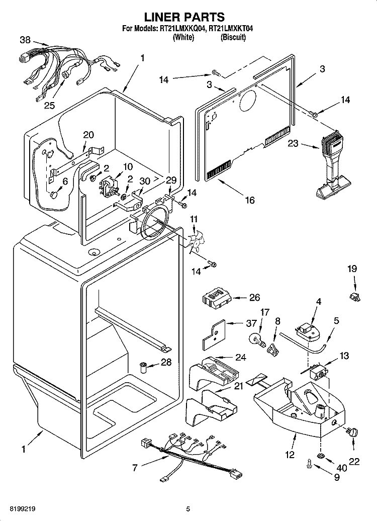 LINER PARTS Diagram and Parts List for RT21LMXKQ04  Roper Refrigerator