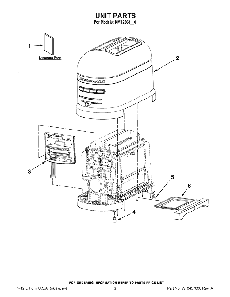 UNIT PARTS Diagram and Parts List for KMT2203CA0  KitchenAid Toaster
