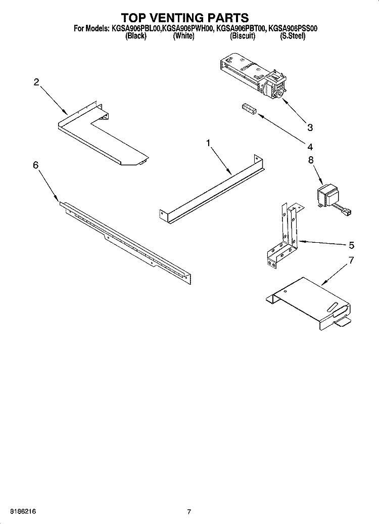 TOP VENTING PARTS Diagram and Parts List for KGSA906PBL00  KitchenAid Range