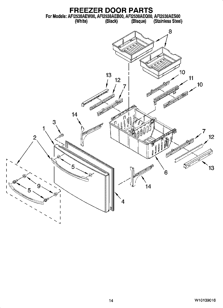 FREEZER DOOR PARTS Diagram and Parts List for AFI2538AEB00  Whirlpool Refrigerator