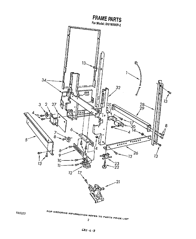 FRAME , LITERATURE AND OPTIONAL Diagram and Parts List for DU1800XP2  Whirlpool Dishwasher