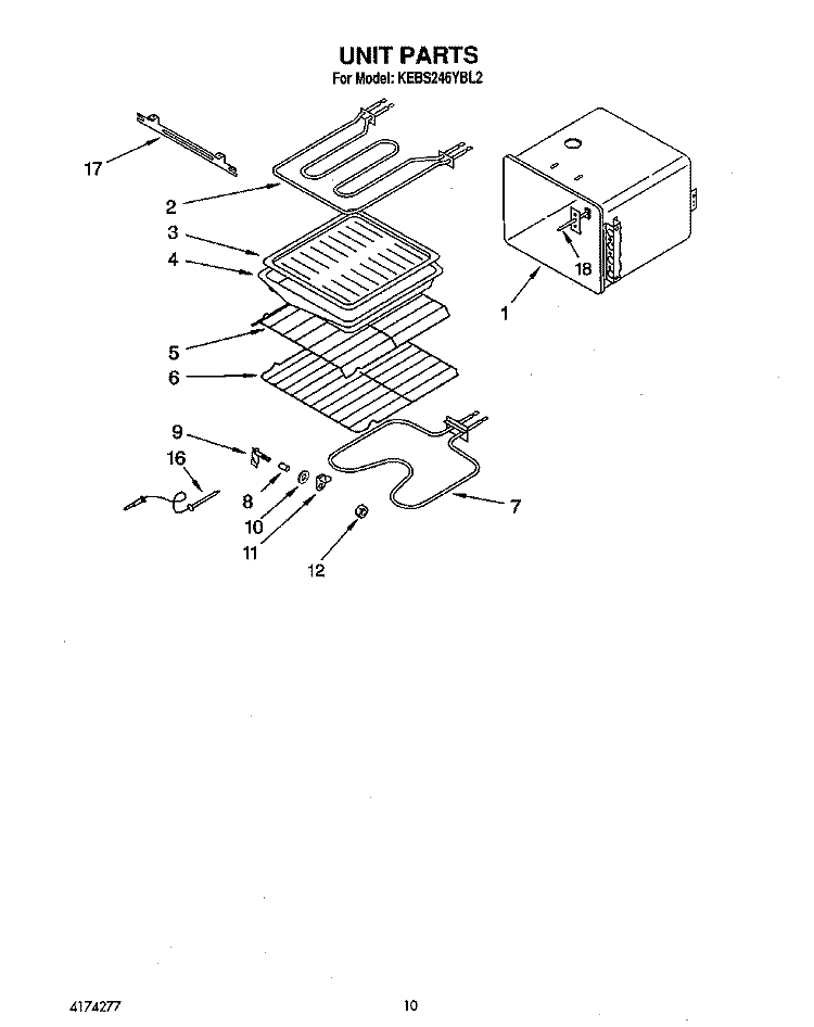 UNIT Diagram and Parts List for KEBS246YBL2  KitchenAid Wall Oven