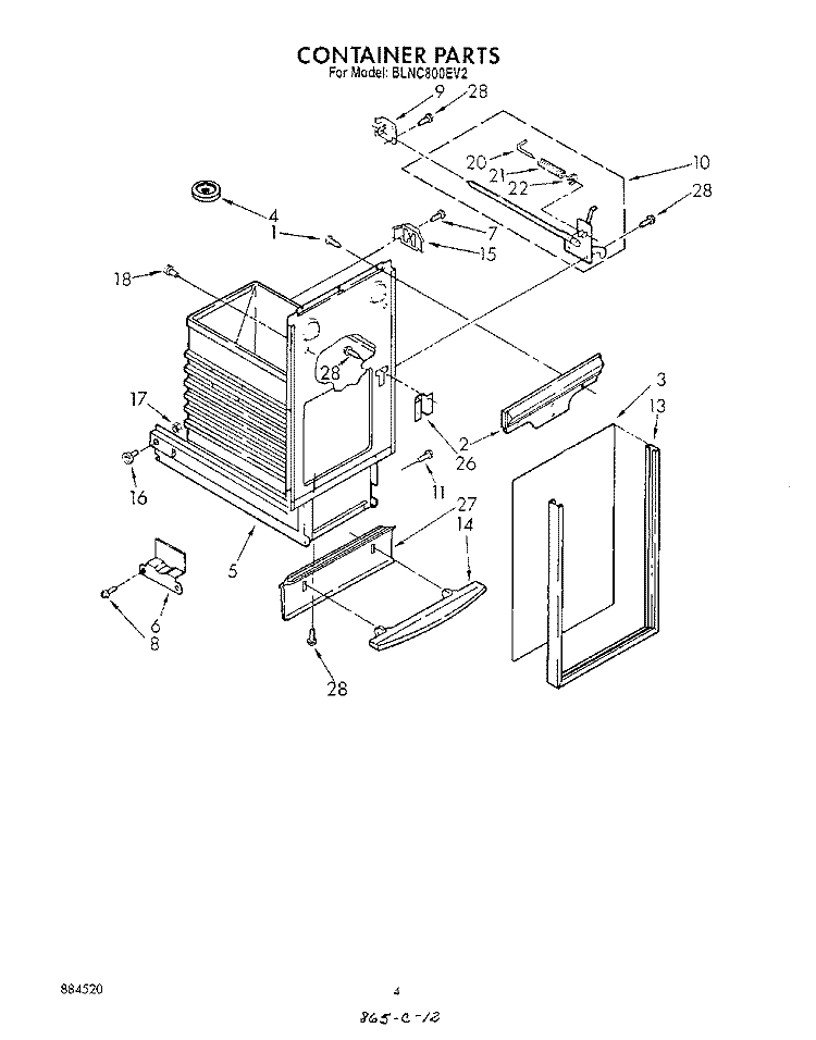 CONTAINER PARTS Diagram and Parts List for BLNC800EV2  Whirlpool Trash Compactor