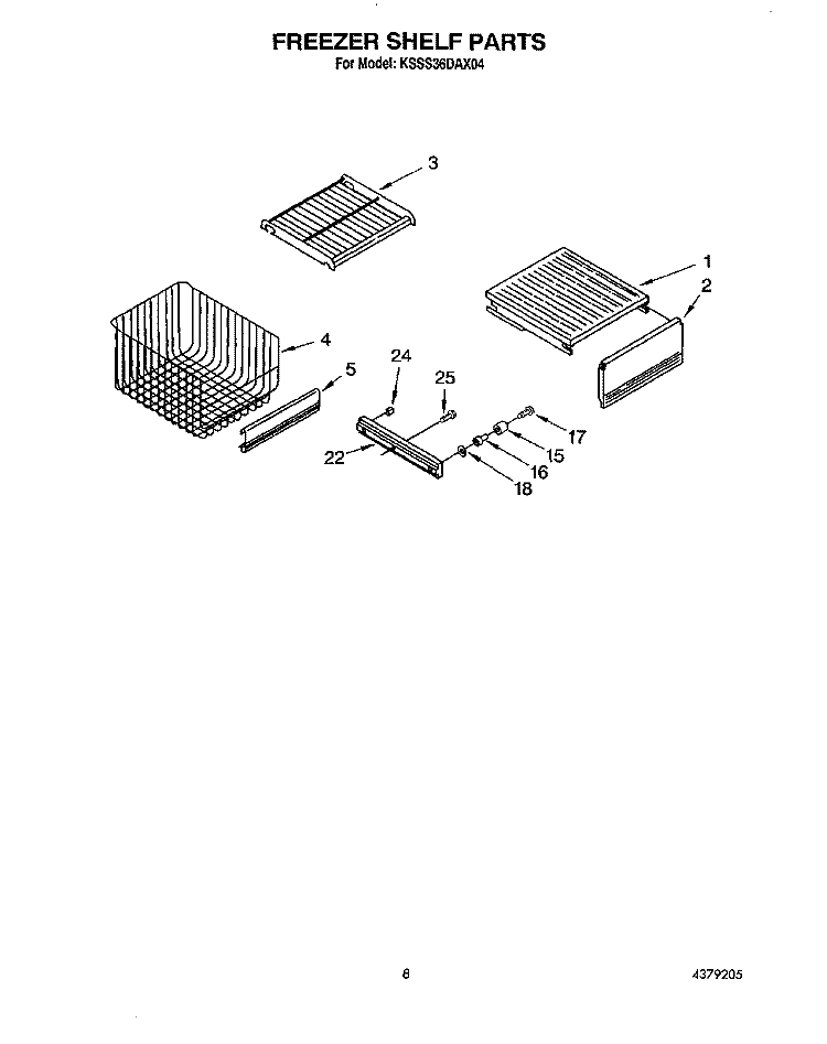 FREEZER SHELF Diagram and Parts List for KSSS36DAX04  KitchenAid Refrigerator