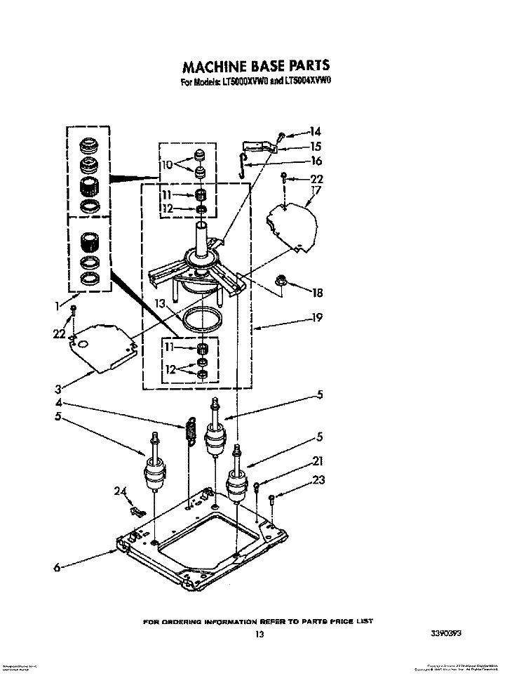 MACHINE BASE Diagram and Parts List for LT5000XVW0  Whirlpool Washer Dryer Combo