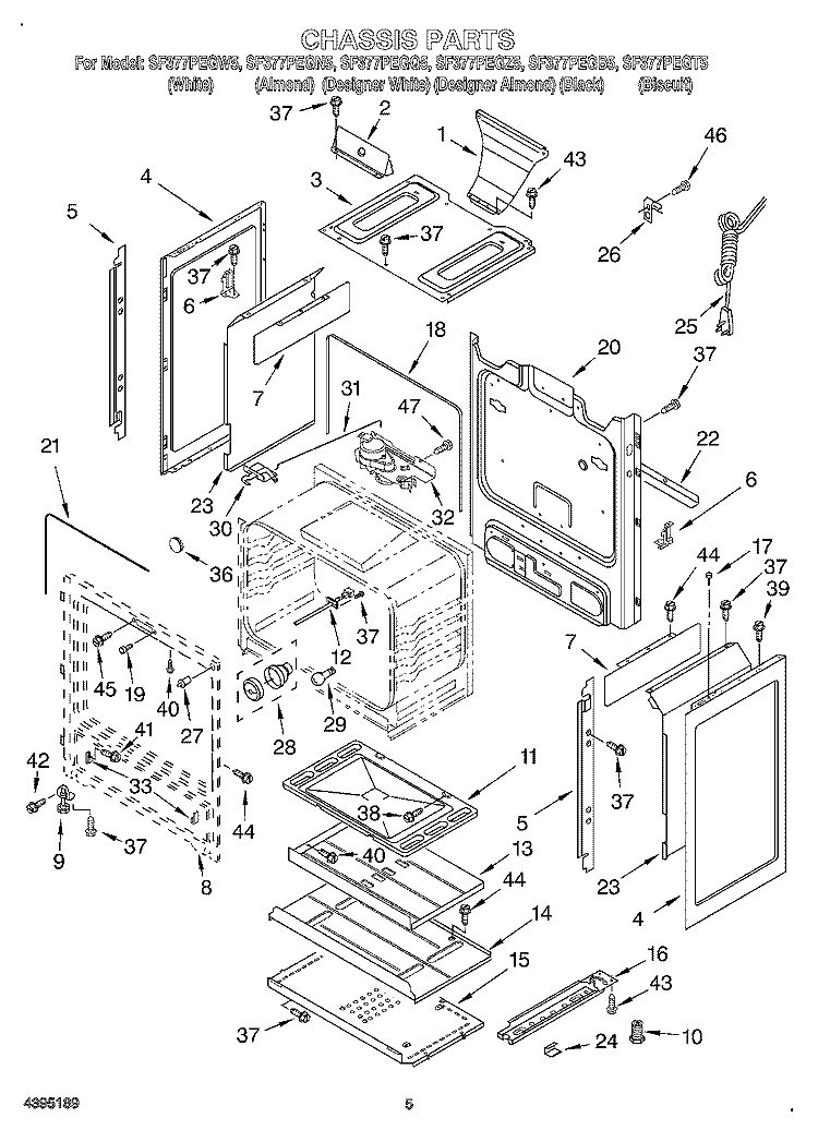 CHASSIS Diagram and Parts List for SF377PEGT5  Whirlpool Range