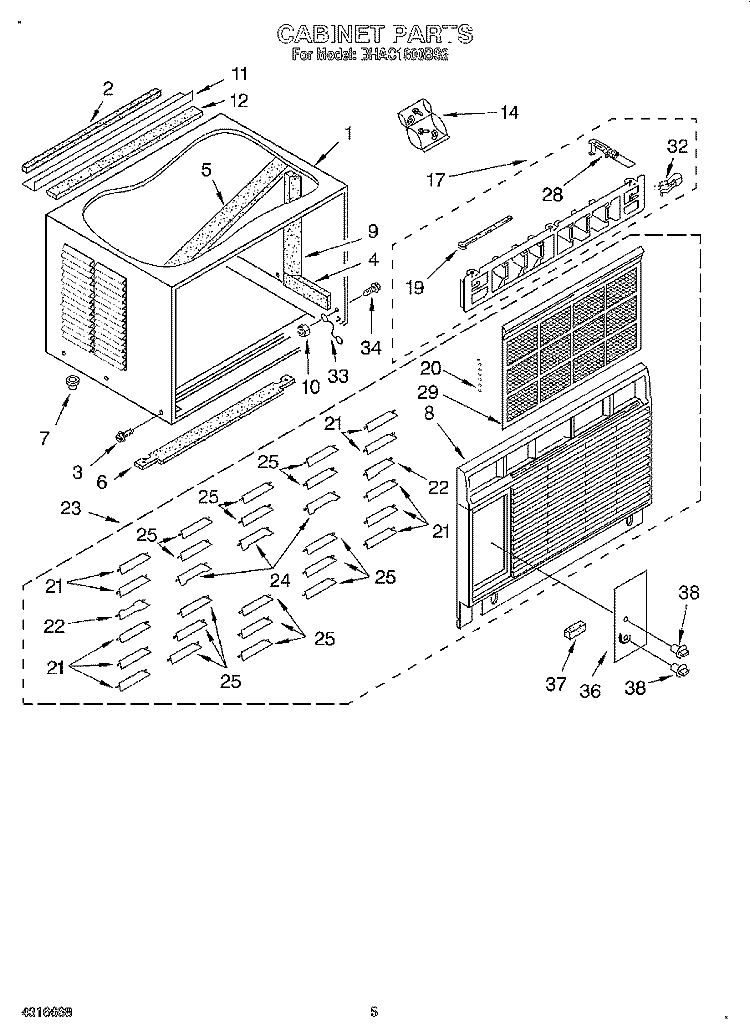 CABINET Diagram and Parts List for BHAC1800BS2  Whirlpool Air Conditioner