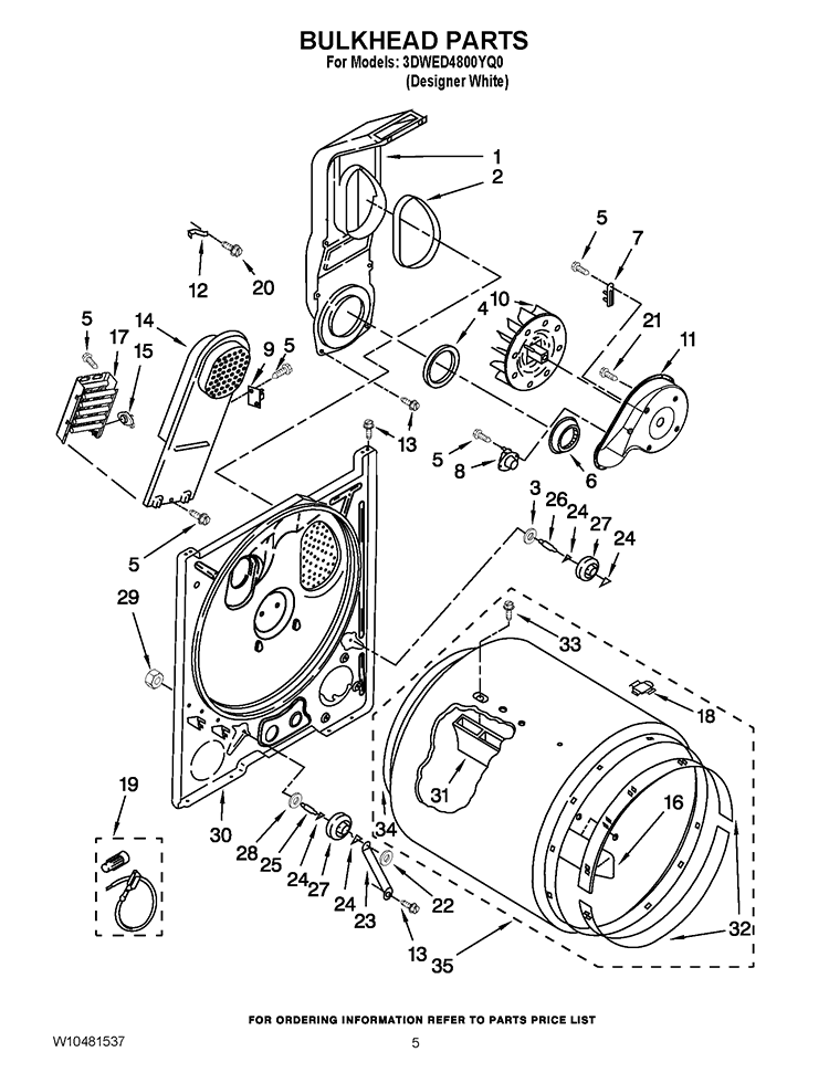 BULKHEAD PARTS Diagram and Parts List for 3DWED4800YQ0  Whirlpool Dryer