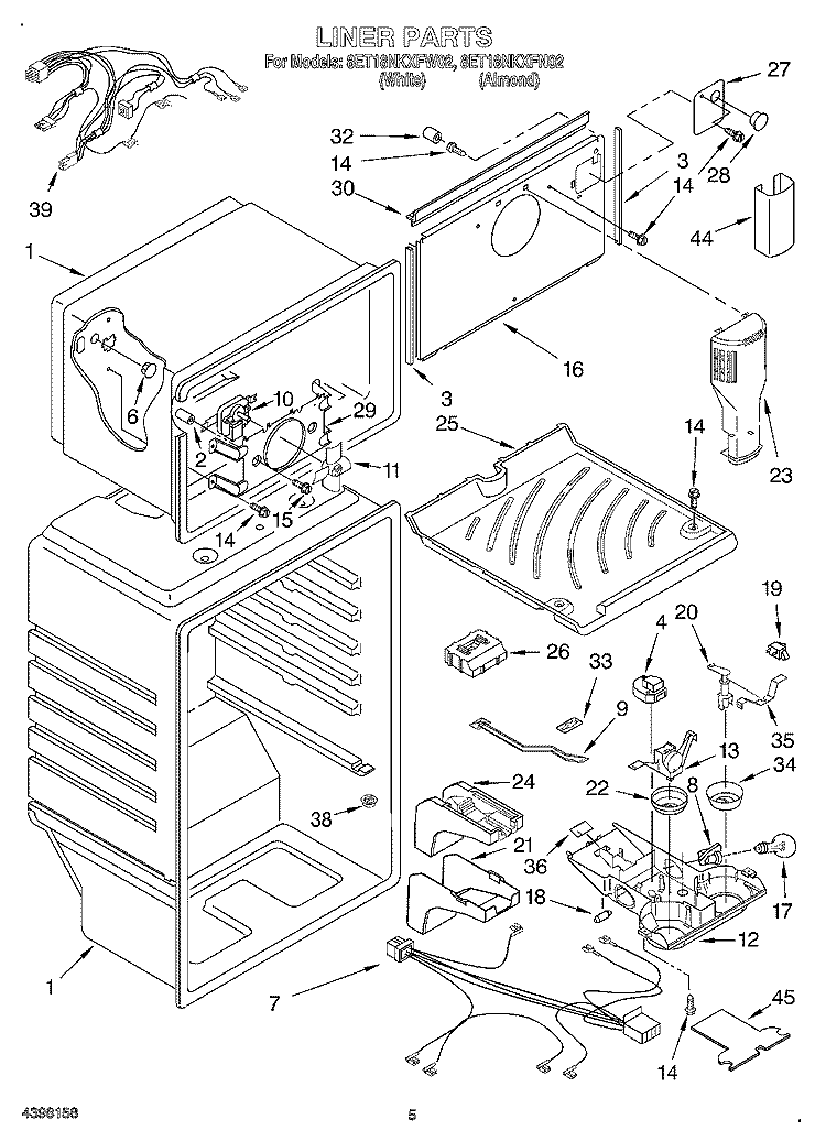 LINER Diagram and Parts List for 8ET18NKXFW02  Whirlpool Refrigerator