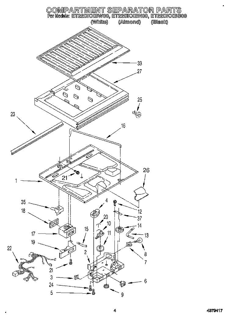 COMPARTMENT SEPARATOR Diagram and Parts List for ET22DKXBN00  Whirlpool Refrigerator