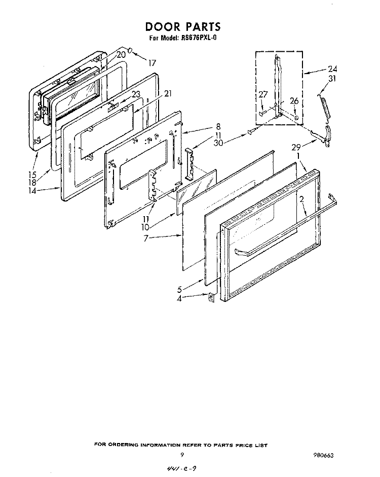 DOOR Diagram and Parts List for RS676PXL0  Whirlpool Range