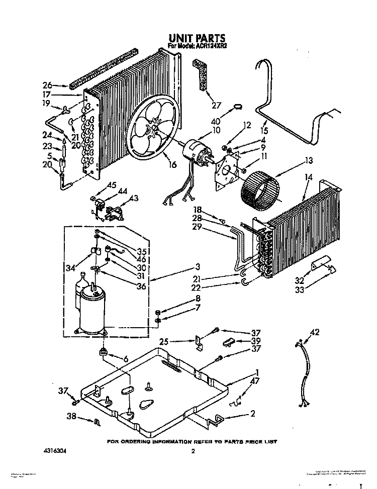 UNIT Diagram and Parts List for ACR124XR2  Whirlpool Air Conditioner