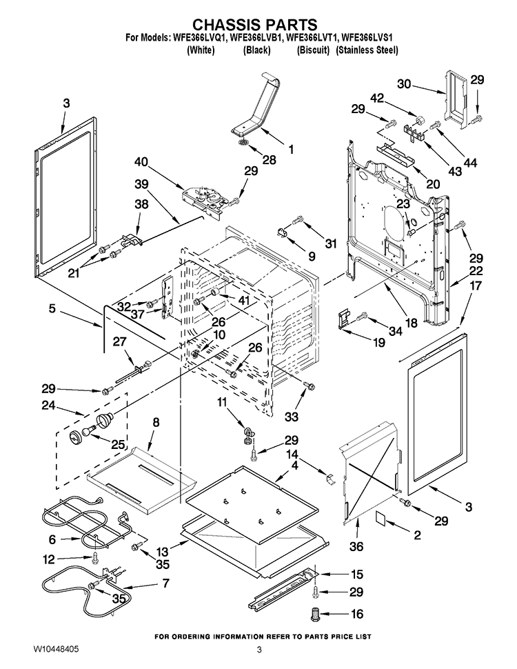 CHASSIS PARTS Diagram and Parts List for WFE366LVQ1  Whirlpool Range