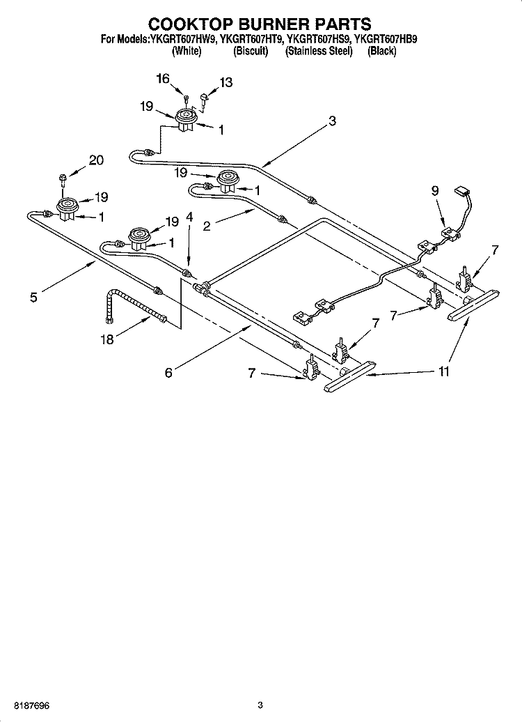 COOKTOP BURNER PARTS Diagram and Parts List for YKGRT607HT9  KitchenAid Range