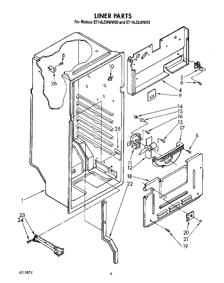 LINER, LIT/OPTIONAL Diagram and Parts List for ET14LCLWW00  Whirlpool Refrigerator