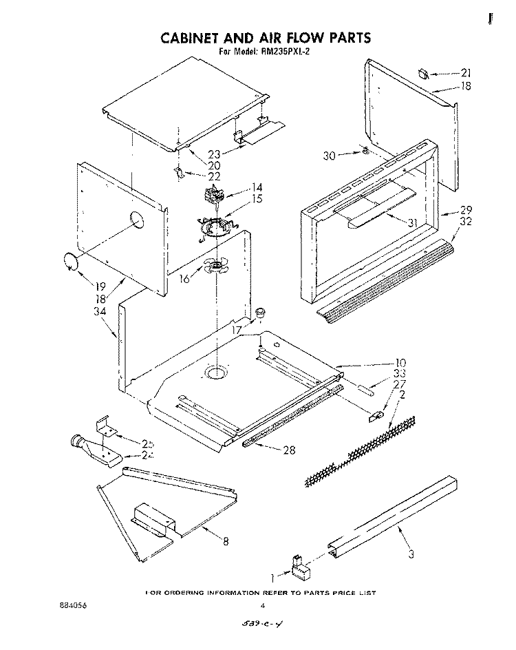 CABINET AND AIR FLOW Diagram and Parts List for RM235PXL2  Whirlpool Microwave Oven Combo