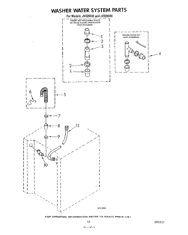 WASHER WATER SYSTEM Diagram and Parts List for JV020000  Whirlpool Washer Dryer Combo