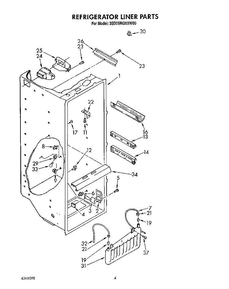 REFRIGERATOR LINER Diagram and Parts List for 3ED25RQXXW00  Whirlpool Refrigerator