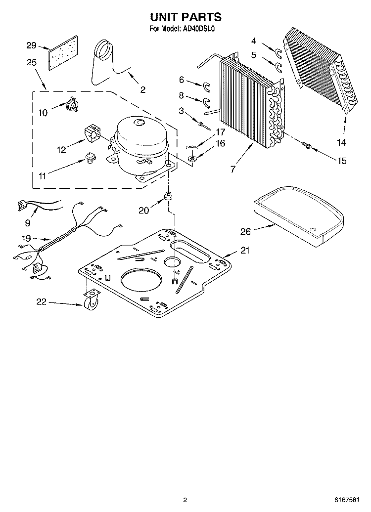 SECTION Diagram and Parts List for AD40DSL0  Whirlpool Dehumidifier
