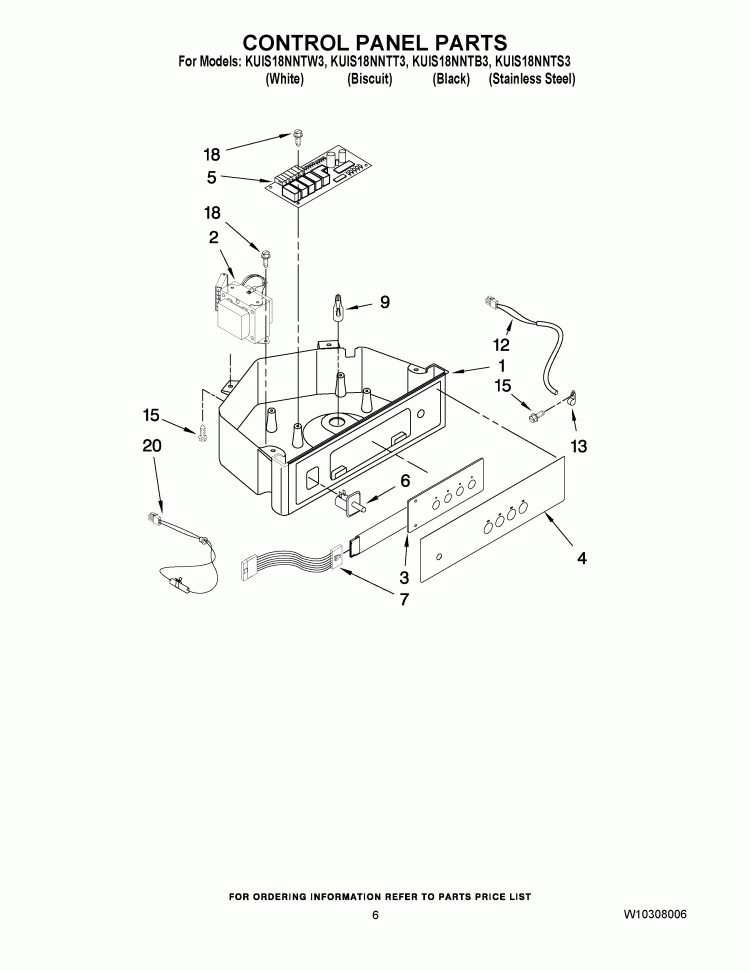 CONTROL PANEL PARTS Diagram and Parts List for KUIS18NNTB3  KitchenAid Ice Maker