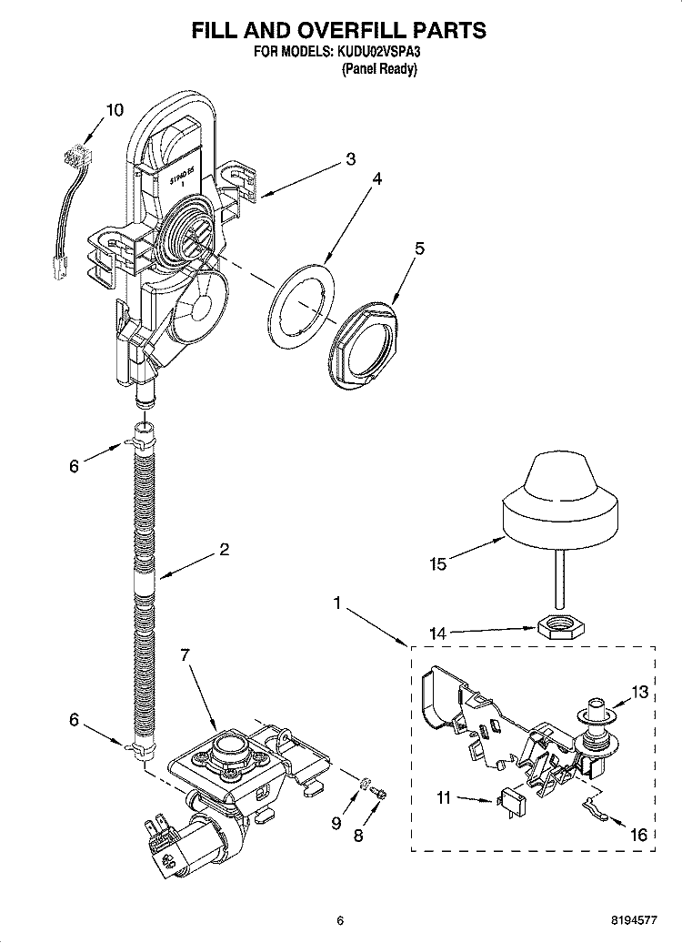 FILL AND OVERFILL PARTS Diagram and Parts List for KUDU02VSPA3  KitchenAid Dishwasher