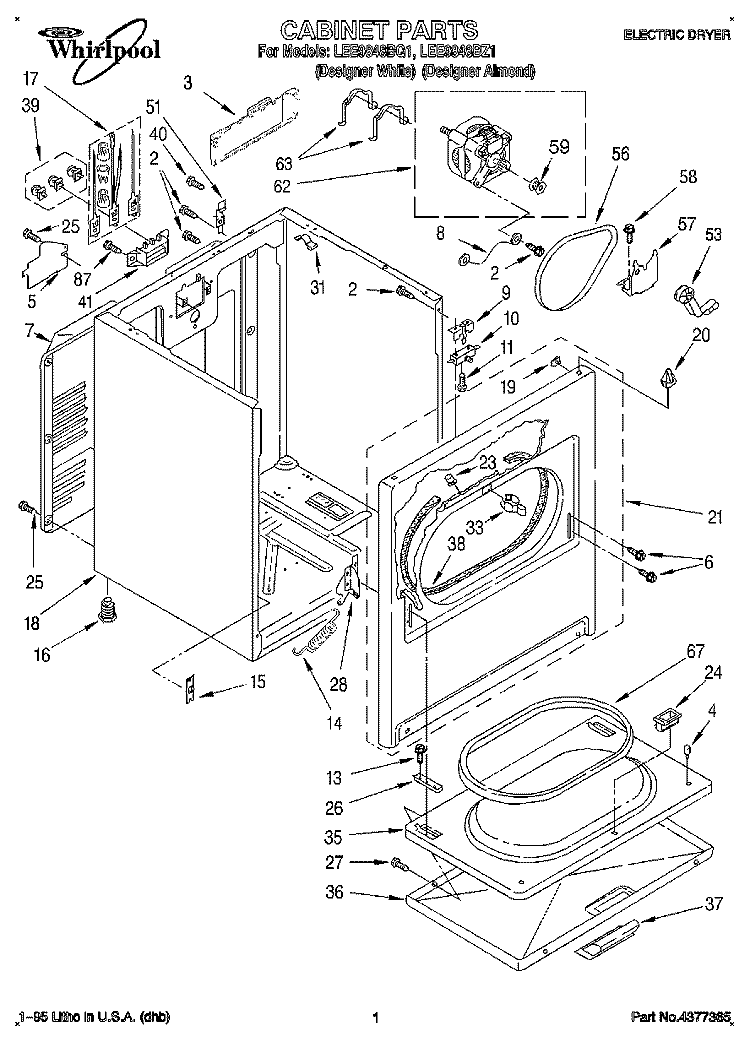 SECTION Diagram and Parts List for LEE9848BZ1  Whirlpool Dryer