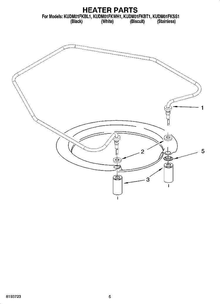 HEATER PARTS Diagram and Parts List for KUDM01FKWH1  KitchenAid Dishwasher