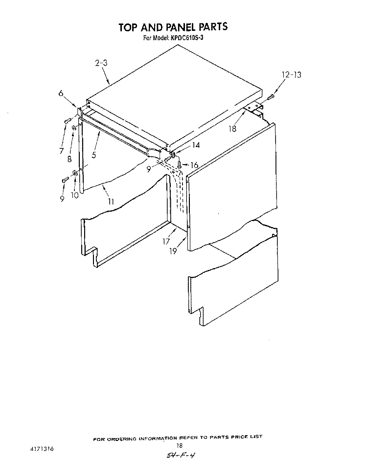 TOP AND PANEL Diagram and Parts List for KPDC601S3  KitchenAid Dishwasher