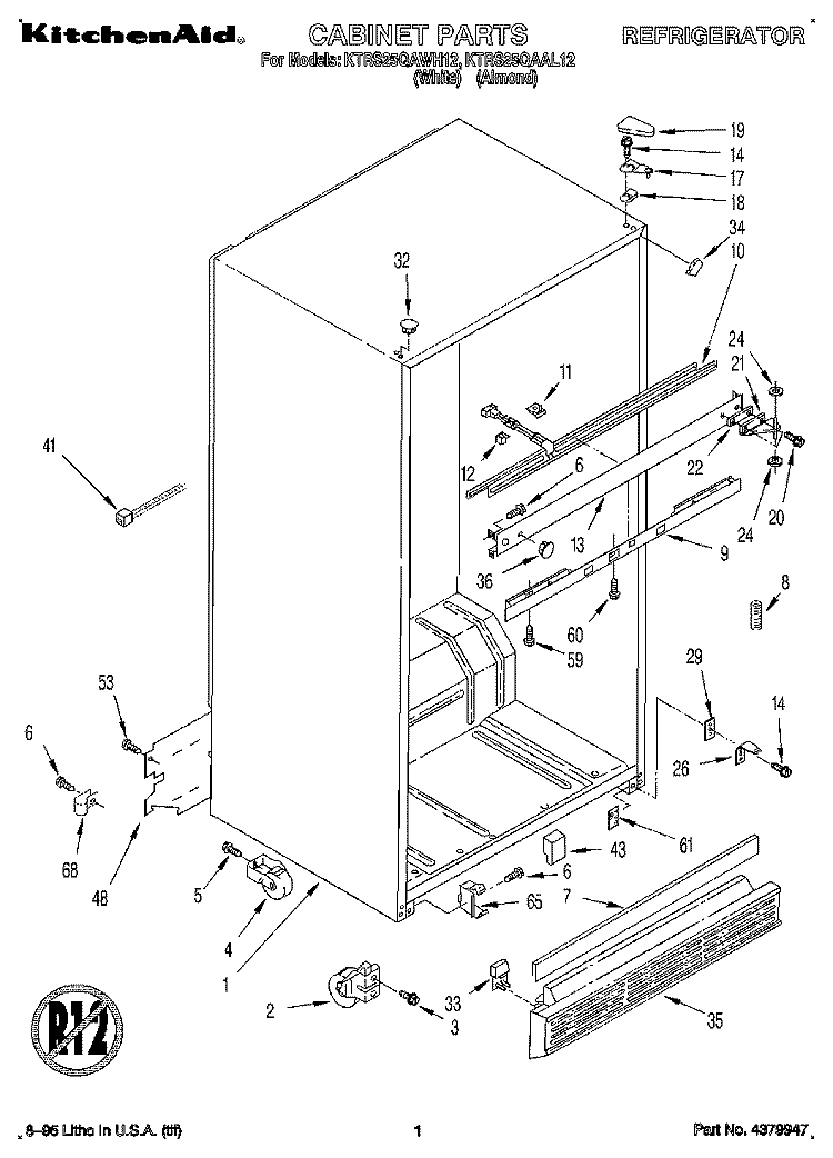 CABINET Diagram and Parts List for KTRS25QAWH12  KitchenAid Refrigerator