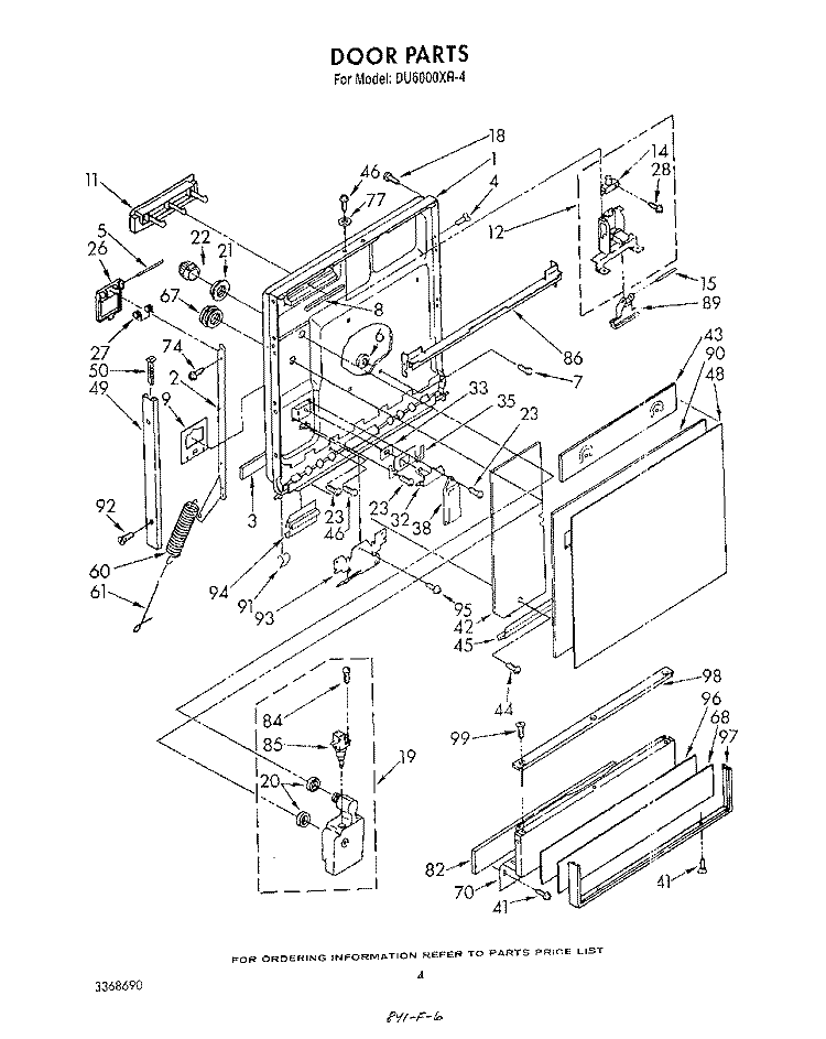 DOOR Diagram and Parts List for DU6000XR4  Whirlpool Dishwasher