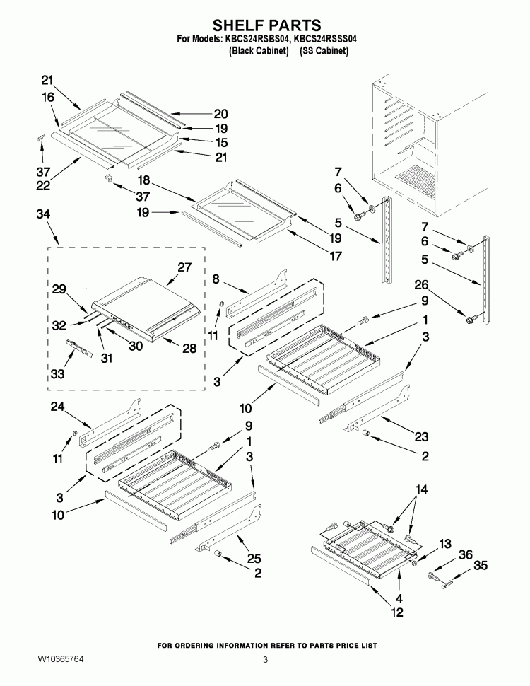 SHELF PARTS Diagram and Parts List for KBCS24RSSS04  KitchenAid Wine and Beverage Cooler