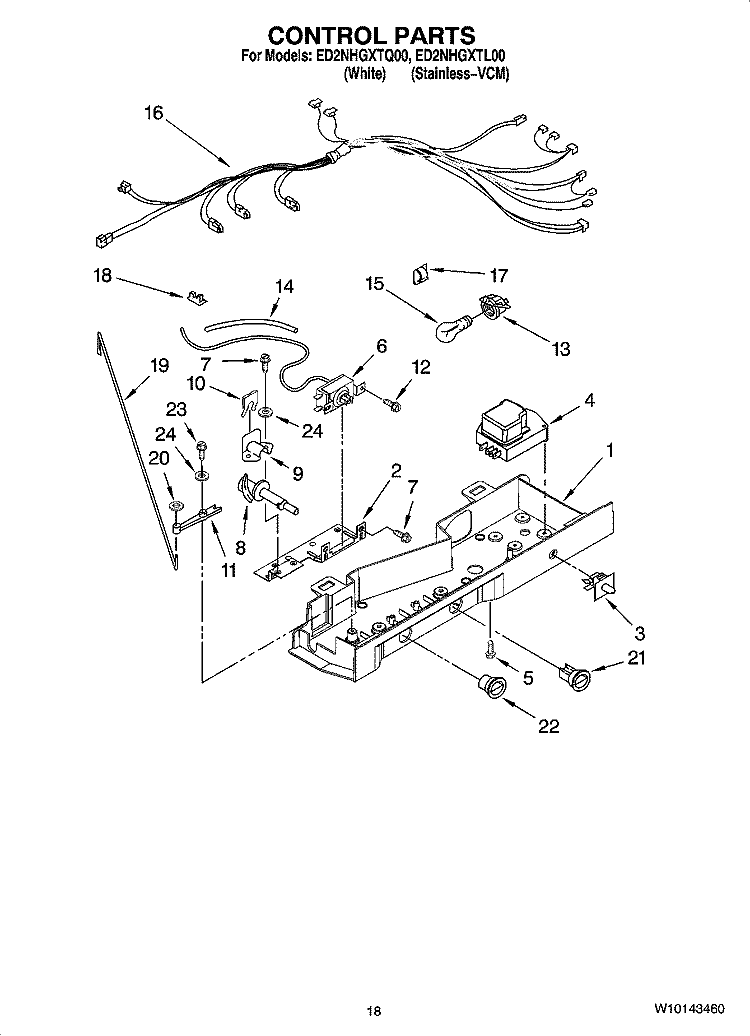 CONTROL PARTS Diagram and Parts List for ED2NHGXTL00  Whirlpool Refrigerator