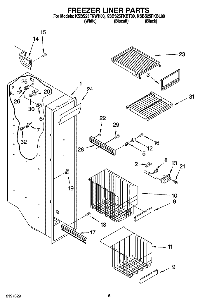 FREEZER LINER PARTS Diagram and Parts List for KSBS25FKBT00  KitchenAid Refrigerator