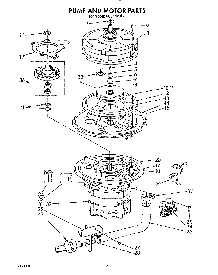 PUMP AND MOTOR Diagram and Parts List for KUDC220T2  KitchenAid Dishwasher
