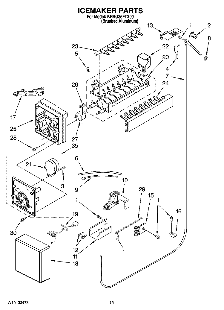 ICEMAKER PARTS Diagram and Parts List for KBRO36FTX00  KitchenAid Refrigerator