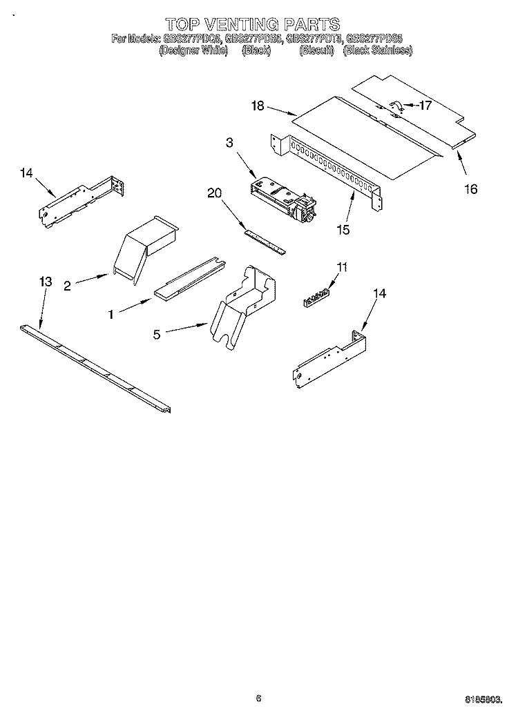 TOP VENTING, OPTIONAL Diagram and Parts List for GBS277PDQ5  Whirlpool Wall Oven