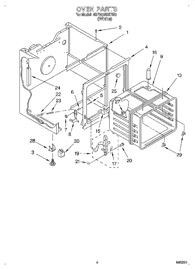 OVEN Diagram and Parts List for 4RF302BXDW0  Whirlpool Range