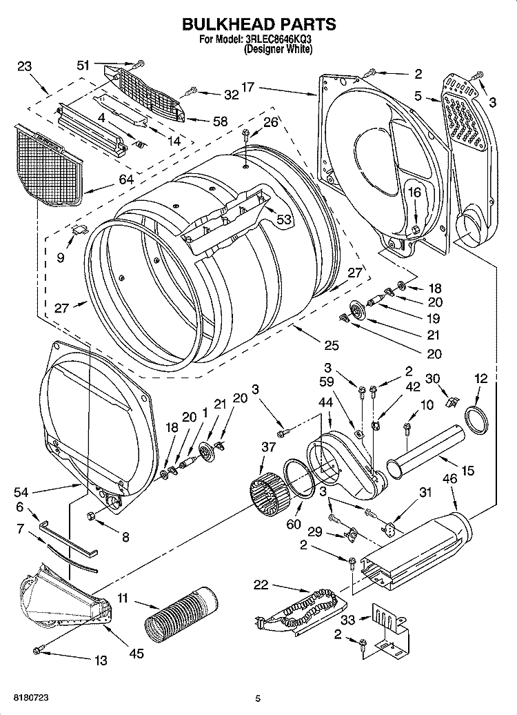 BULKHEAD PARTS, OPTIONAL PARTS (NOT INCLUDED) Diagram and Parts List for 3RLEC8646KQ3  Whirlpool Dryer