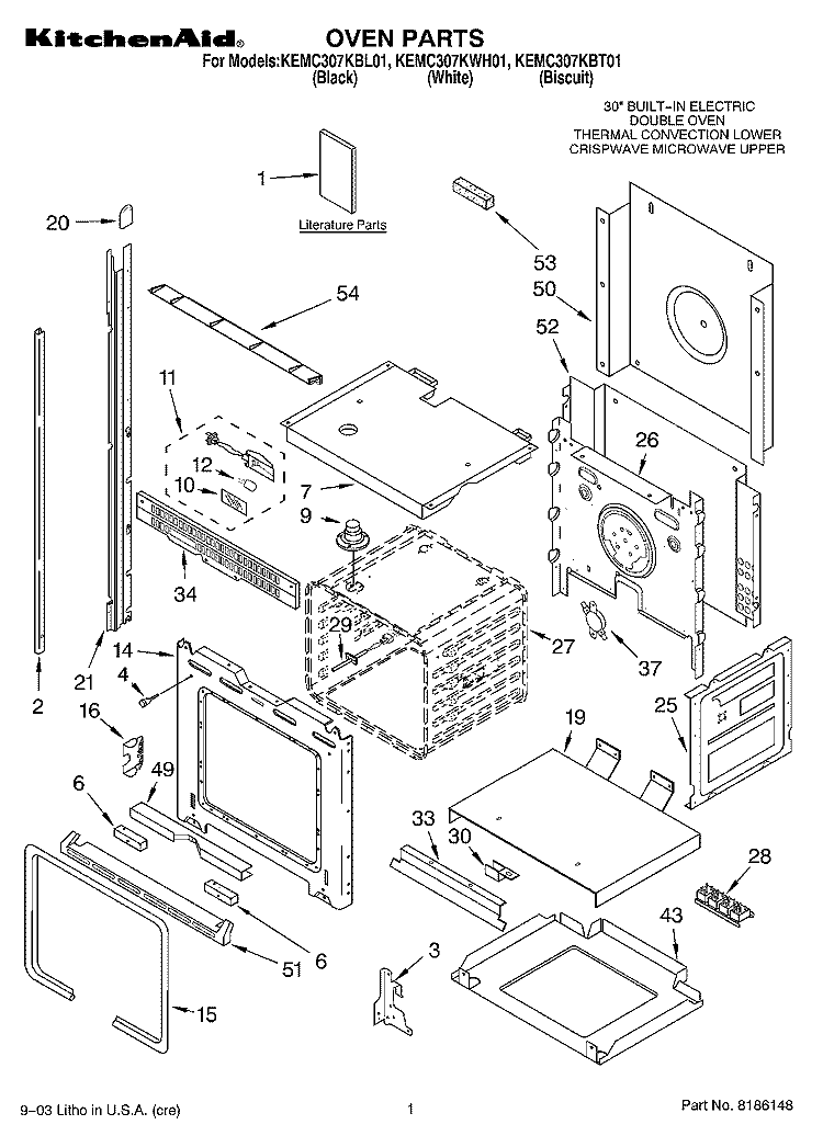 OVEN PARTS Diagram and Parts List for KEMC307KBL01  KitchenAid Microwave Oven Combo
