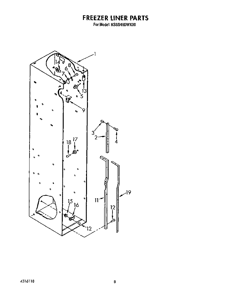FREEZER LINER Diagram and Parts List for KSSS48DWX00  KitchenAid Refrigerator