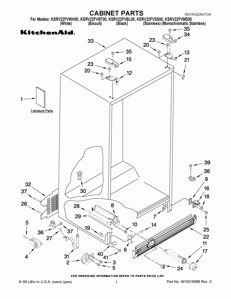 CABINET PARTS Diagram and Parts List for KSRV22FVMS00  KitchenAid Refrigerator