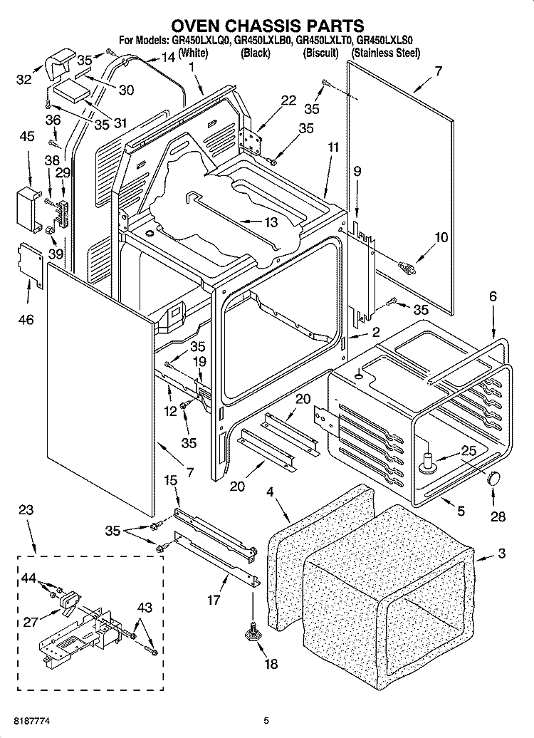 OVEN CHASSIS PARTS Diagram and Parts List for GR450LXLS0  Whirlpool Range