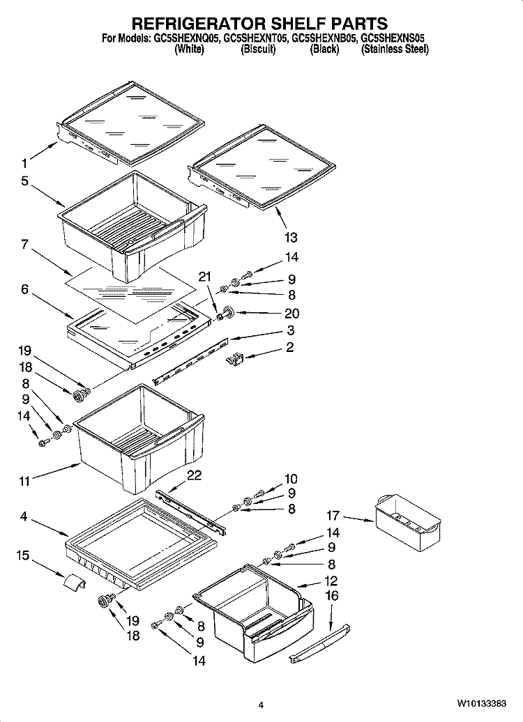 REFRIGERATOR SHELF PARTS Diagram and Parts List for GC5SHEXNQ05  Whirlpool Refrigerator