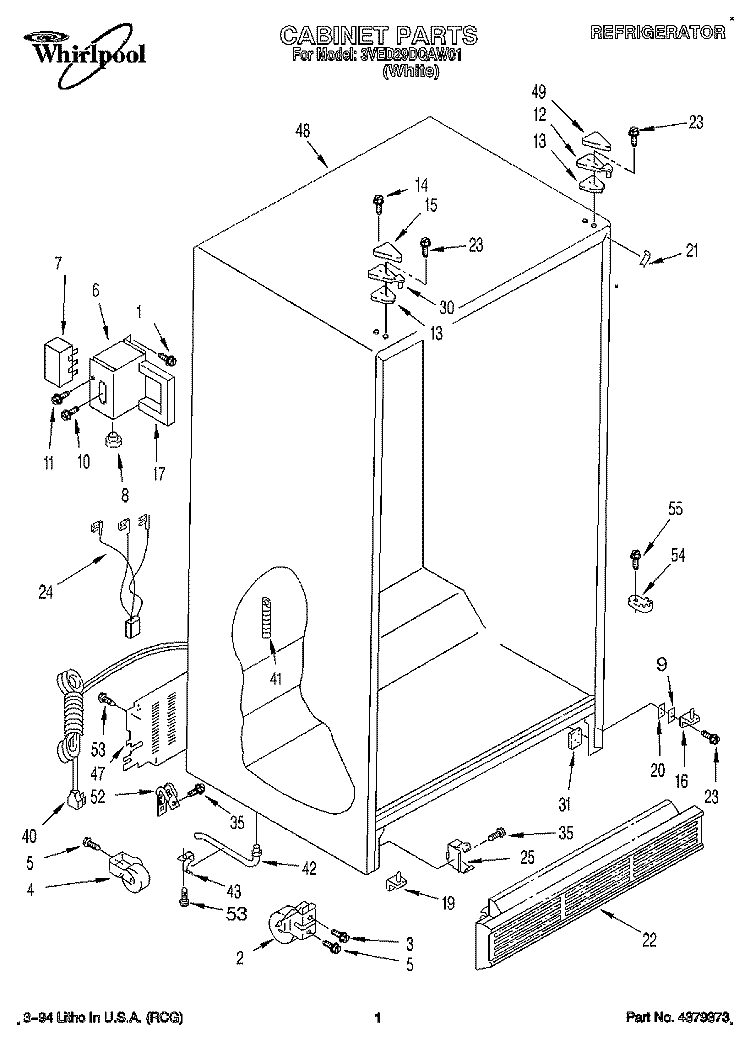 CABINET Diagram and Parts List for 3VED29DQAW01  Whirlpool Refrigerator