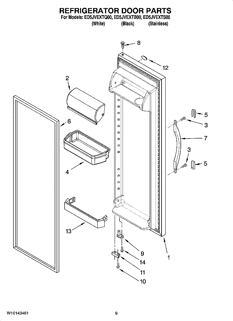 REFRIGERATOR DOOR PARTS Diagram and Parts List for ED5JVEXTS00  Whirlpool Refrigerator