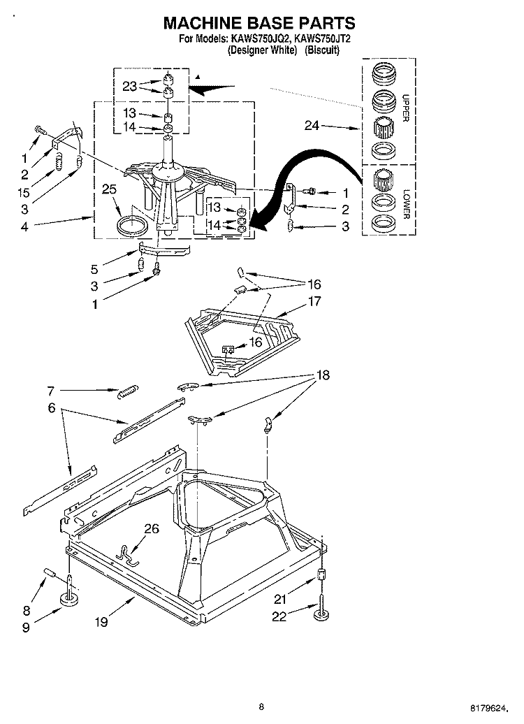 MACHINE BASE Diagram and Parts List for KAWS750JT2  KitchenAid Washer