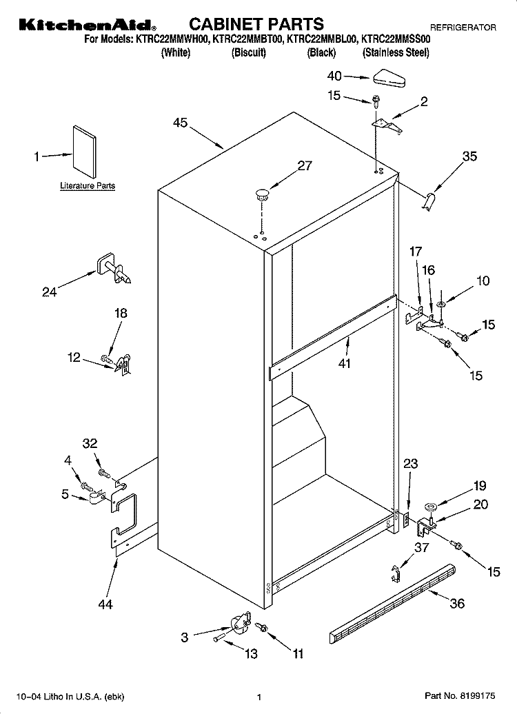 CABINET PARTS Diagram and Parts List for KTRC22MMBT00  KitchenAid Refrigerator